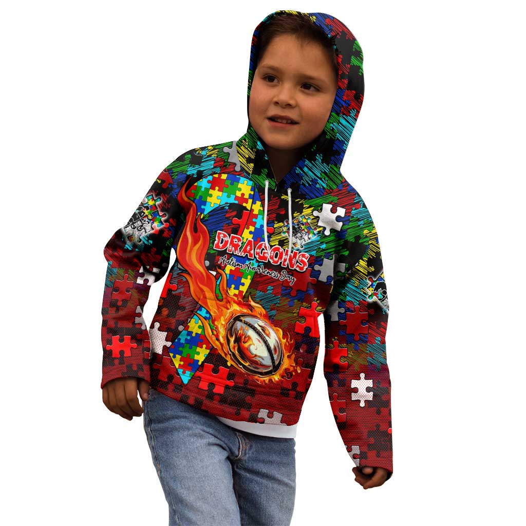 Dragons Autism Awareness Kid Hoodie Puzzle Flames Rugby Ball