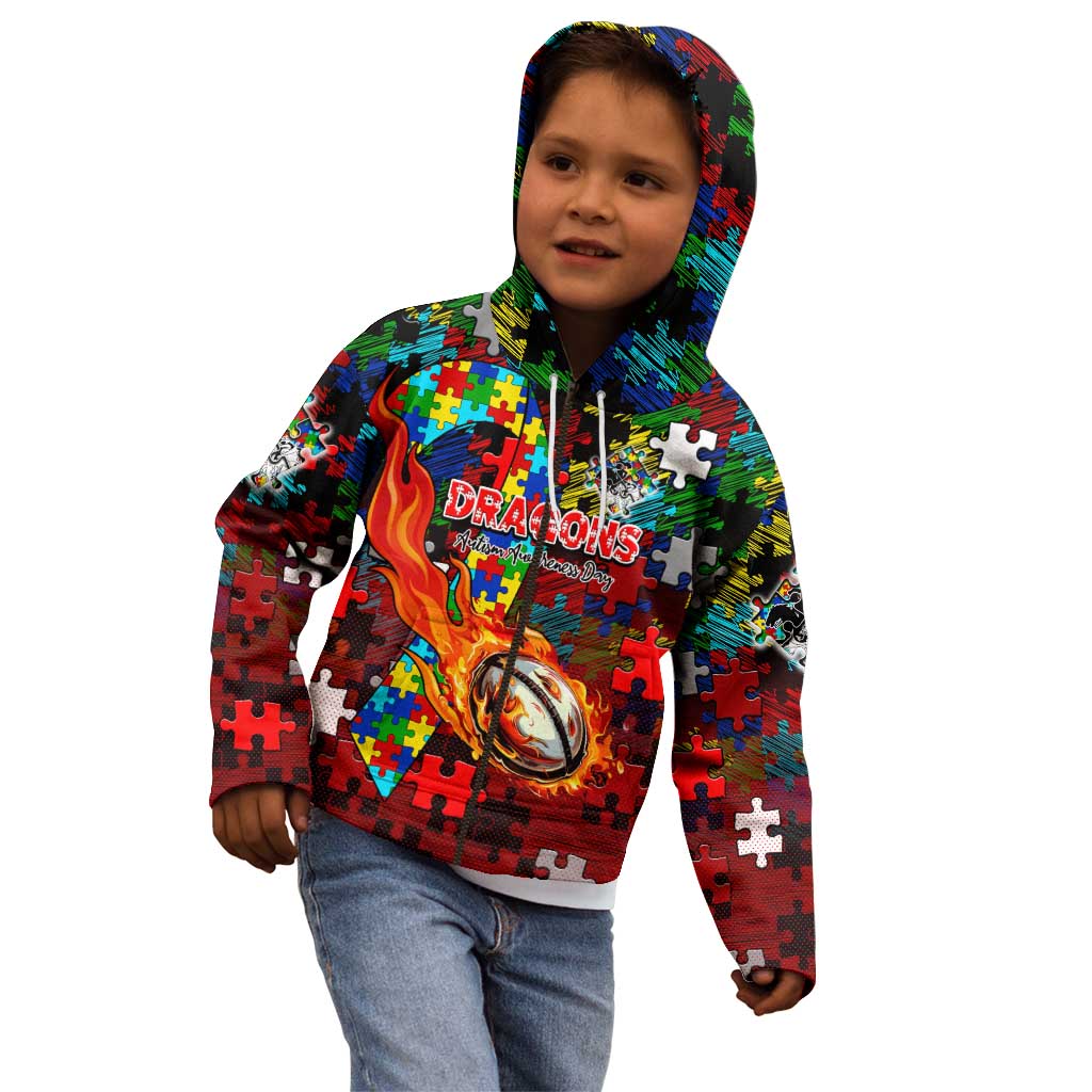 Dragons Autism Awareness Kid Hoodie Puzzle Flames Rugby Ball
