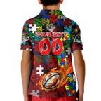 Dragons Autism Awareness Kid Polo Shirt Puzzle Flames Rugby Ball