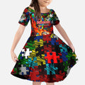 Dragons Autism Awareness Kid Short Sleeve Dress Puzzle Flames Rugby Ball