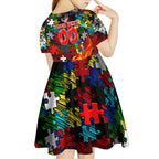 Dragons Autism Awareness Kid Short Sleeve Dress Puzzle Flames Rugby Ball