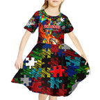 Dragons Autism Awareness Kid Short Sleeve Dress Puzzle Flames Rugby Ball