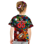 Dragons Autism Awareness Kid T Shirt Puzzle Flames Rugby Ball