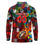 Dragons Autism Awareness Long Sleeve Polo Shirt Puzzle Flames Rugby Ball