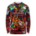 Dragons Autism Awareness Long Sleeve Shirt Puzzle Flames Rugby Ball