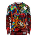 Dragons Autism Awareness Long Sleeve Shirt Puzzle Flames Rugby Ball