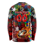 Dragons Autism Awareness Long Sleeve Shirt Puzzle Flames Rugby Ball