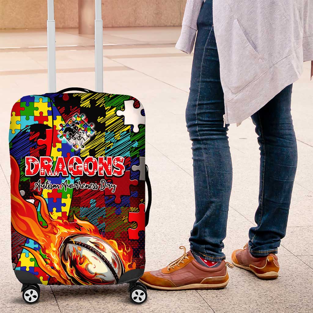 Dragons Autism Awareness Luggage Cover Puzzle Flames Rugby Ball