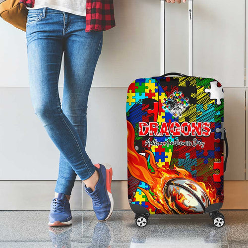 Dragons Autism Awareness Luggage Cover Puzzle Flames Rugby Ball