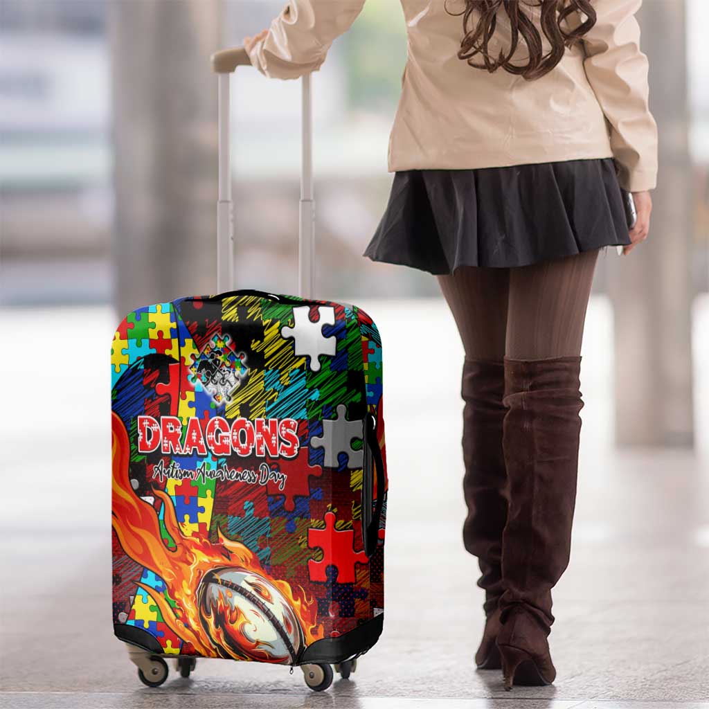 Dragons Autism Awareness Luggage Cover Puzzle Flames Rugby Ball