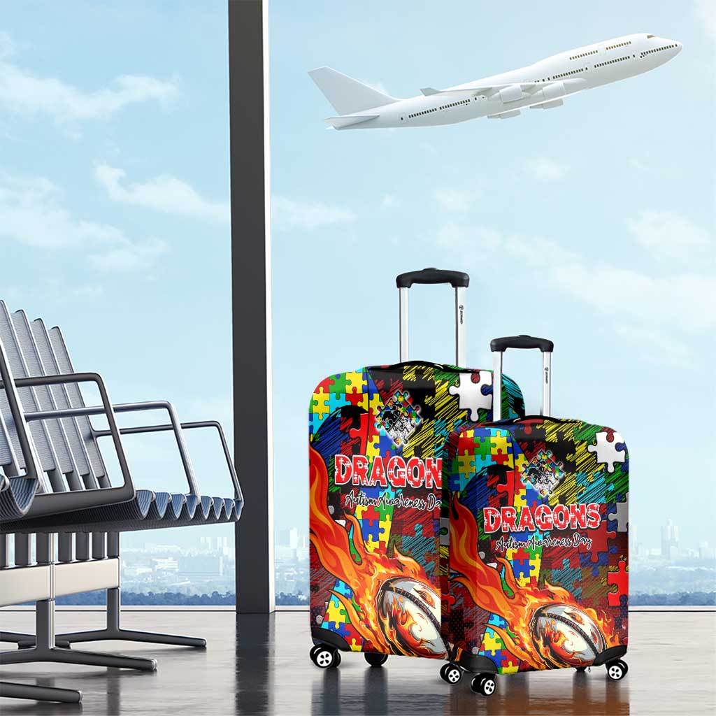 Dragons Autism Awareness Luggage Cover Puzzle Flames Rugby Ball