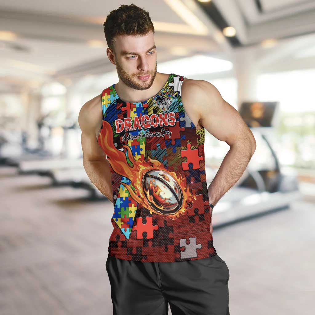 Dragons Autism Awareness Men Tank Top Puzzle Flames Rugby Ball