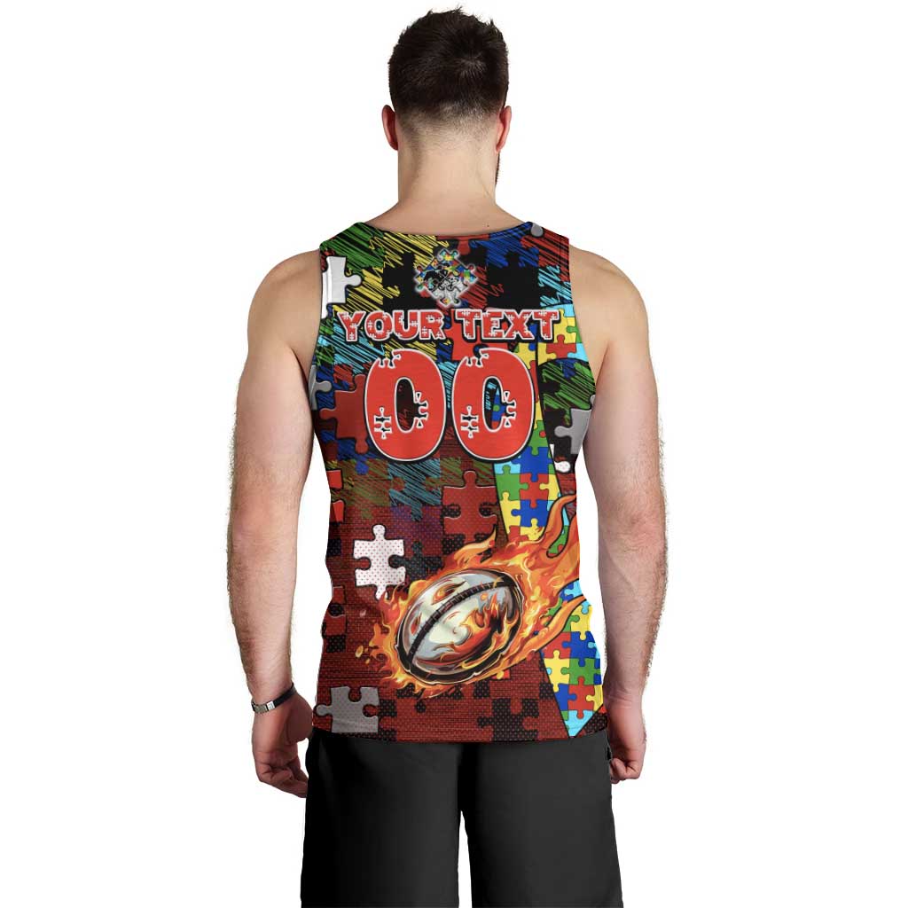 Dragons Autism Awareness Men Tank Top Puzzle Flames Rugby Ball