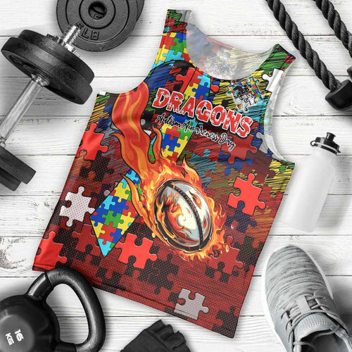 Dragons Autism Awareness Men Tank Top Puzzle Flames Rugby Ball