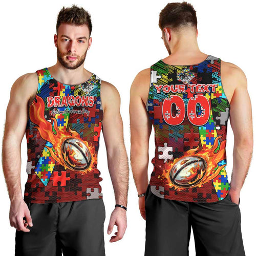 Dragons Autism Awareness Men Tank Top Puzzle Flames Rugby Ball