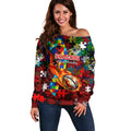Dragons Autism Awareness Off Shoulder Sweater Puzzle Flames Rugby Ball