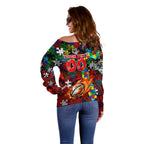 Dragons Autism Awareness Off Shoulder Sweater Puzzle Flames Rugby Ball