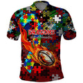 Dragons Autism Awareness Polo Shirt Puzzle Flames Rugby Ball