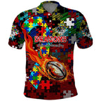 Dragons Autism Awareness Polo Shirt Puzzle Flames Rugby Ball
