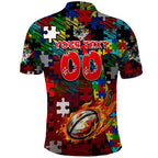 Dragons Autism Awareness Polo Shirt Puzzle Flames Rugby Ball
