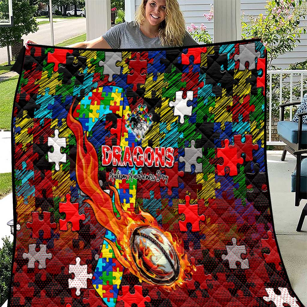 Dragons Autism Awareness Quilt Puzzle Flames Rugby Ball
