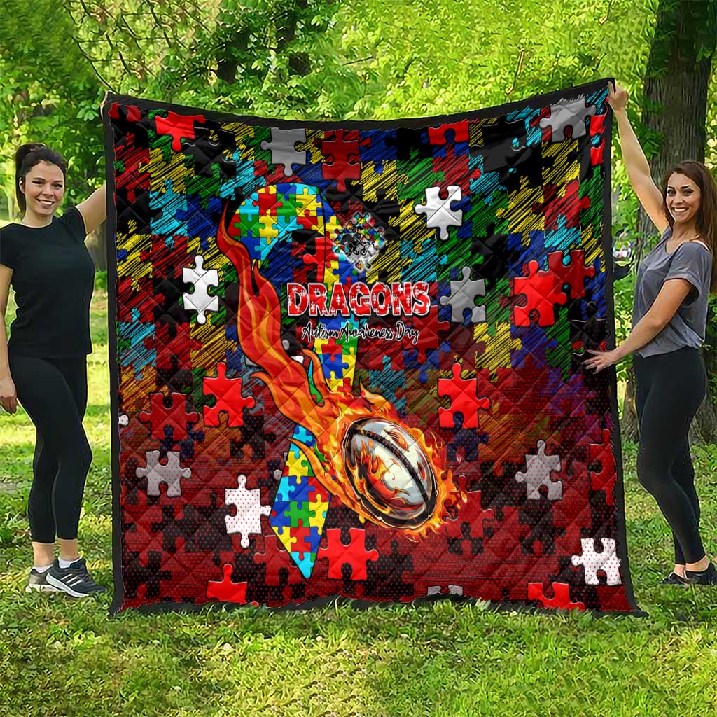 Dragons Autism Awareness Quilt Puzzle Flames Rugby Ball