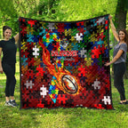 Dragons Autism Awareness Quilt Puzzle Flames Rugby Ball