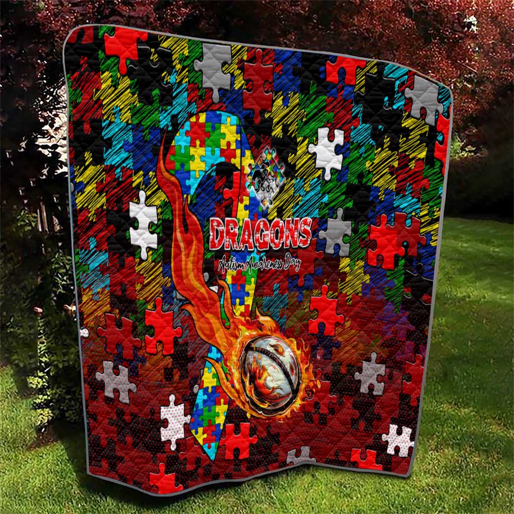 Dragons Autism Awareness Quilt Puzzle Flames Rugby Ball