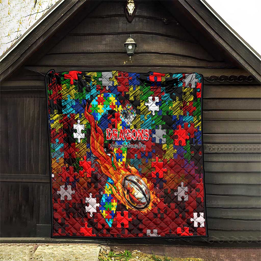 Dragons Autism Awareness Quilt Puzzle Flames Rugby Ball