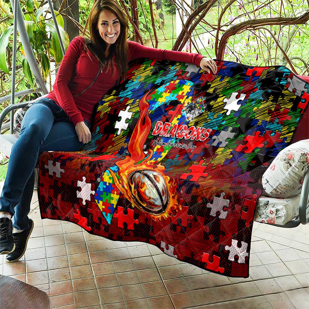 Dragons Autism Awareness Quilt Puzzle Flames Rugby Ball