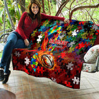 Dragons Autism Awareness Quilt Puzzle Flames Rugby Ball