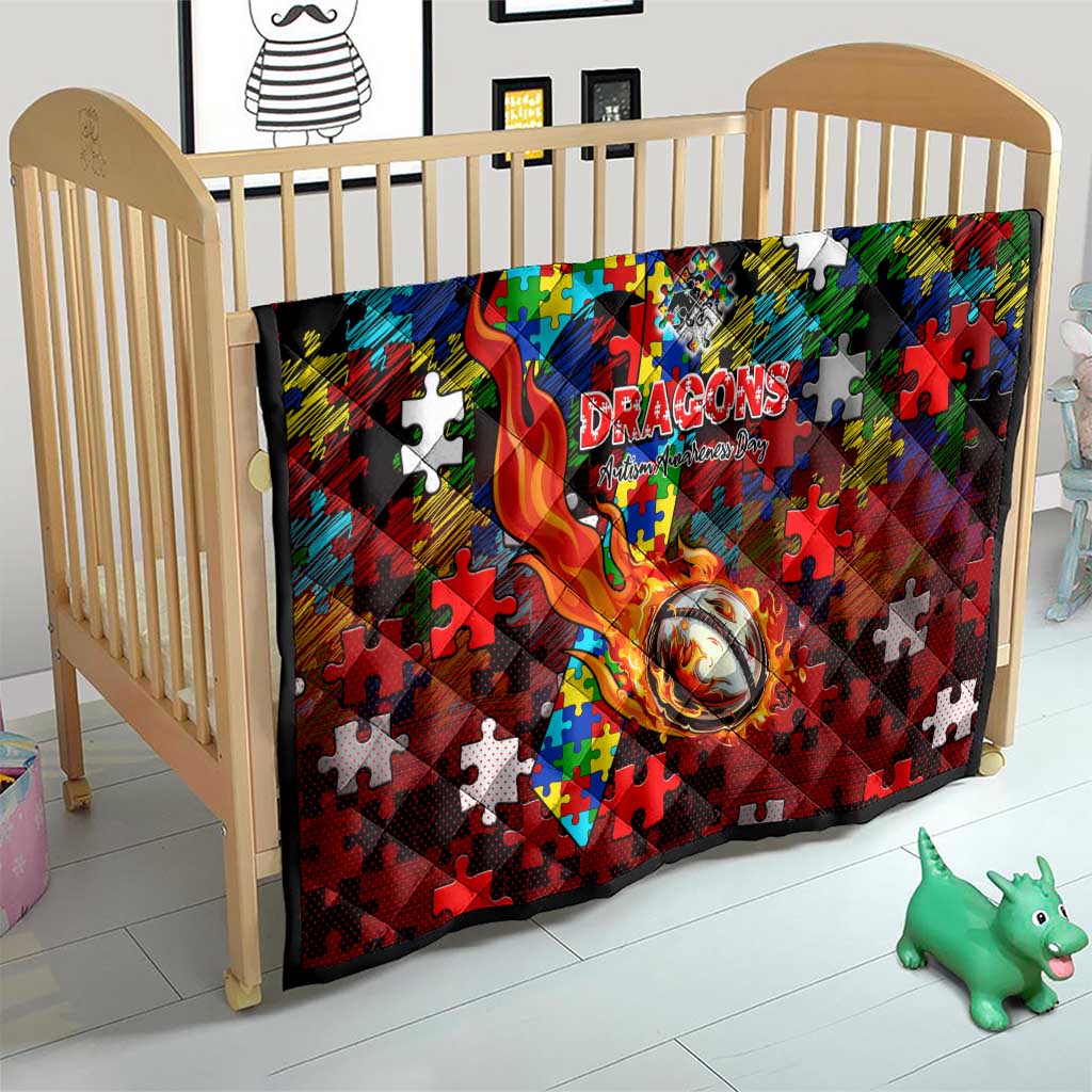 Dragons Autism Awareness Quilt Puzzle Flames Rugby Ball
