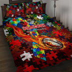 Dragons Autism Awareness Quilt Bed Set Puzzle Flames Rugby Ball