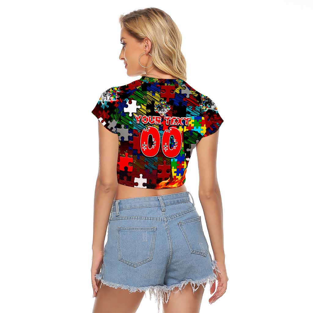 Dragons Autism Awareness Raglan Cropped T Shirt Puzzle Flames Rugby Ball