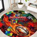 Dragons Autism Awareness Round Carpet Puzzle Flames Rugby Ball