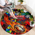 Dragons Autism Awareness Round Carpet Puzzle Flames Rugby Ball