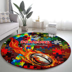 Dragons Autism Awareness Round Carpet Puzzle Flames Rugby Ball