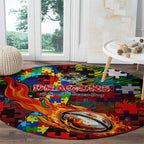 Dragons Autism Awareness Round Carpet Puzzle Flames Rugby Ball