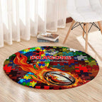 Dragons Autism Awareness Round Carpet Puzzle Flames Rugby Ball