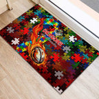 Dragons Autism Awareness Rubber Doormat Puzzle Flames Rugby Ball