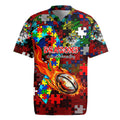 Dragons Autism Awareness Rugby Jersey Puzzle Flames Rugby Ball
