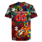 Dragons Autism Awareness Rugby Jersey Puzzle Flames Rugby Ball