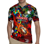 Dragons Autism Awareness Rugby Jersey Puzzle Flames Rugby Ball