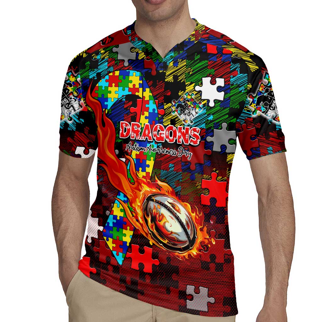 Dragons Autism Awareness Rugby Jersey Puzzle Flames Rugby Ball