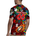 Dragons Autism Awareness Rugby Jersey Puzzle Flames Rugby Ball