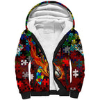 Dragons Autism Awareness Sherpa Hoodie Puzzle Flames Rugby Ball