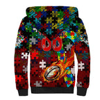 Dragons Autism Awareness Sherpa Hoodie Puzzle Flames Rugby Ball