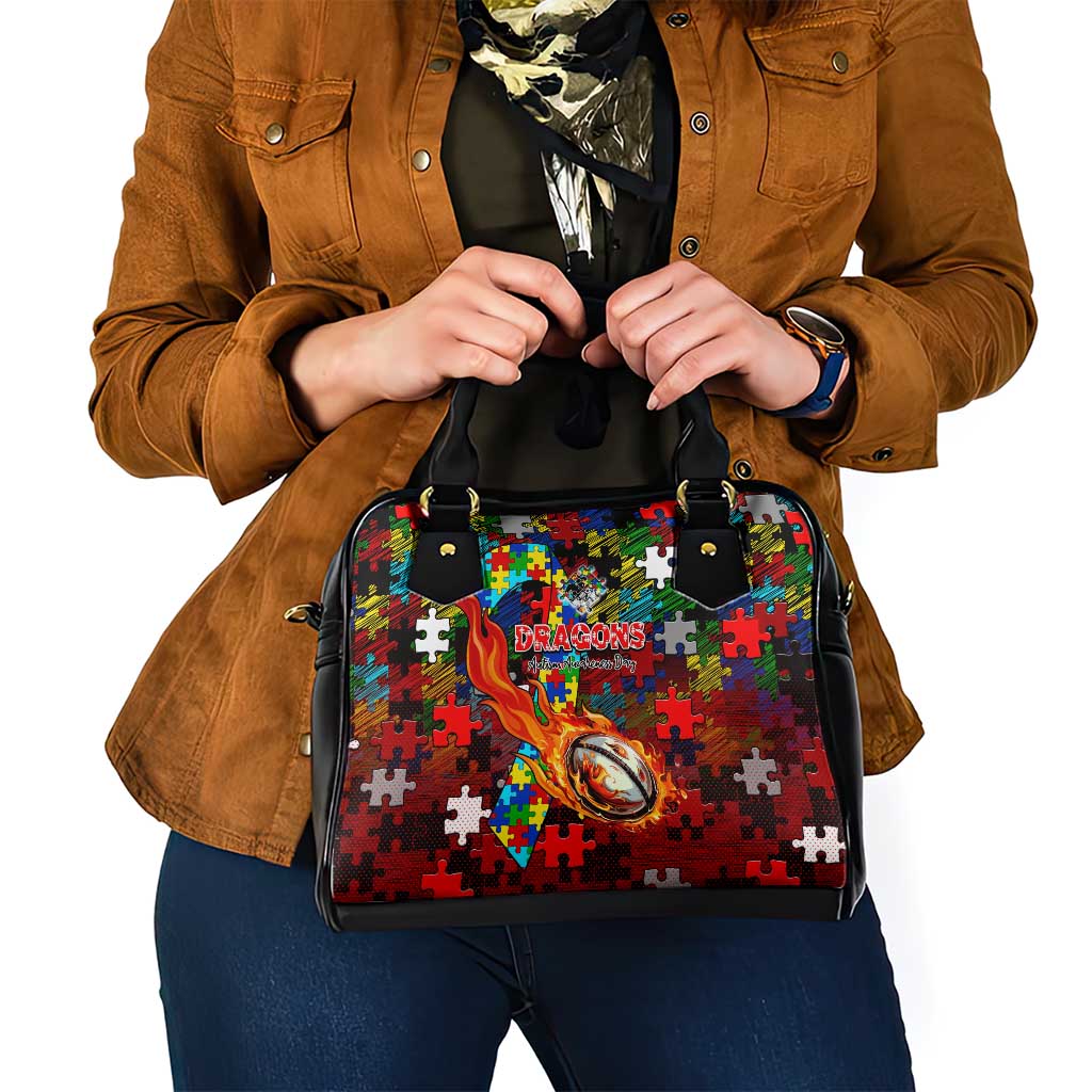 Dragons Autism Awareness Shoulder Handbag Puzzle Flames Rugby Ball
