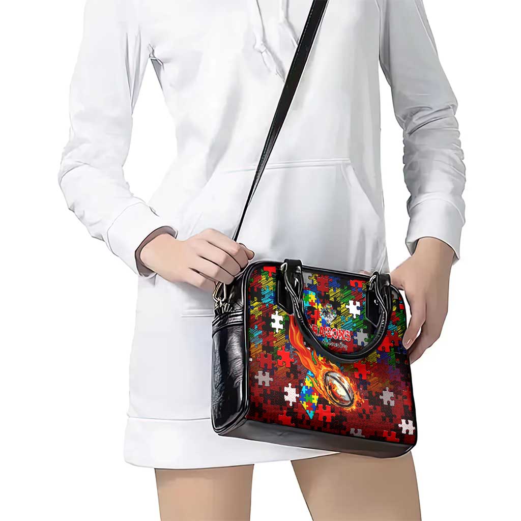 Dragons Autism Awareness Shoulder Handbag Puzzle Flames Rugby Ball