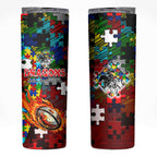 Dragons Autism Awareness Skinny Tumbler Puzzle Flames Rugby Ball